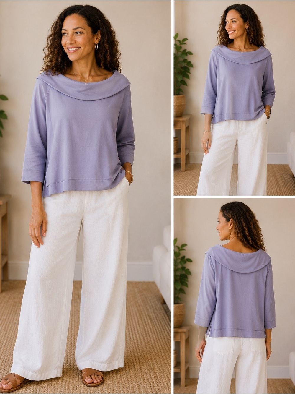 Chico's Zenergy Lilac Foldover Neckline Cozy Brushed Fleece Lining Size 2 NWT